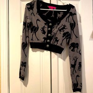 Betsey Johnson Cropped Button Up Animal sweater size Small